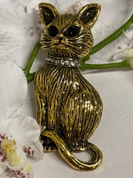 Textured Cat Brooch Designed with Sparkling Rhinestone Collar Approximately 2 Inch