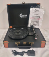 New - VInLY Music On Vintage Style 3-Speed Turntable w/Built-in Speakers . Tested Powers Up - Plater Rotates . Model # VMO-002 . Retail $90
