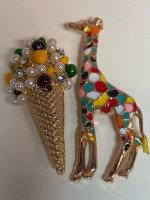 Colourful Enamel Giraffe Brooch Delicious Detailed Icecream Cone Rhinestone Faux Pearl Brooch Sizes in description