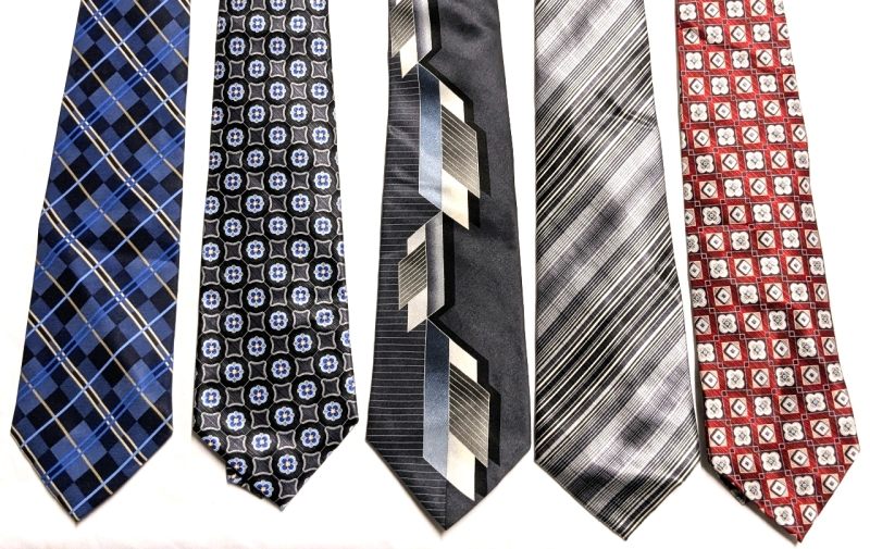 5 Vintage New Old Stock 100% Silk Ties - 56" Long Each