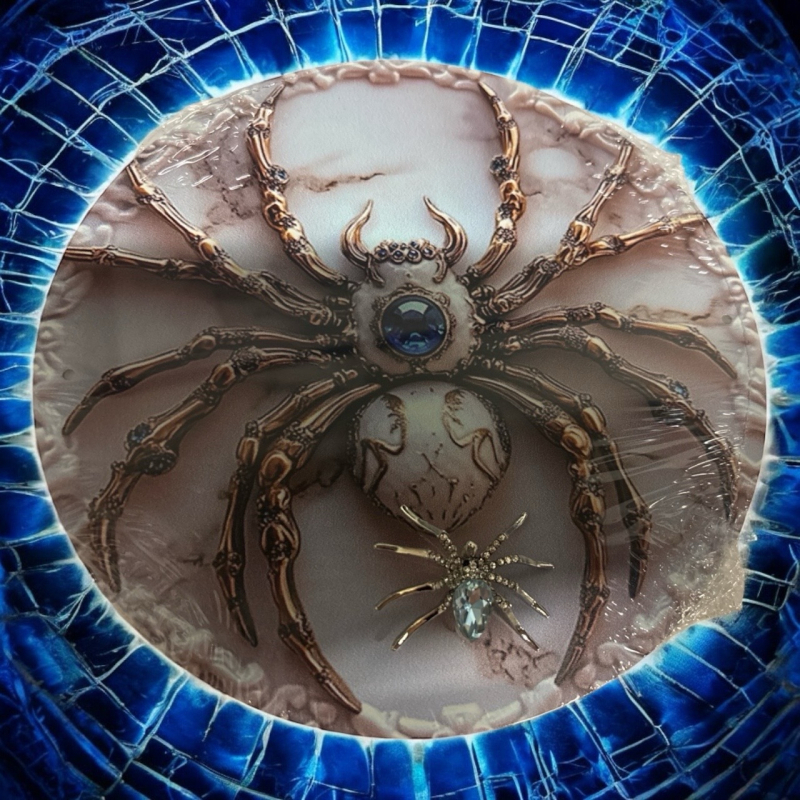 Spider Teardrop Cab Clear Rhinestones Brooch / Spider Wall Art 8 Inch Metal Sign