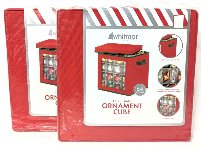 2 New WHITMOR Christmas Ornament Storage Cubes : 12" &times; 12" &times; 12" Each