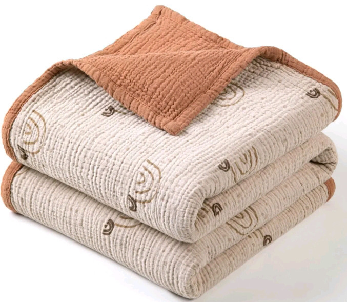 New in Box | LULU MOON 47" x 47" Muslin Baby Blanket in Colour Brown-Rainbow
