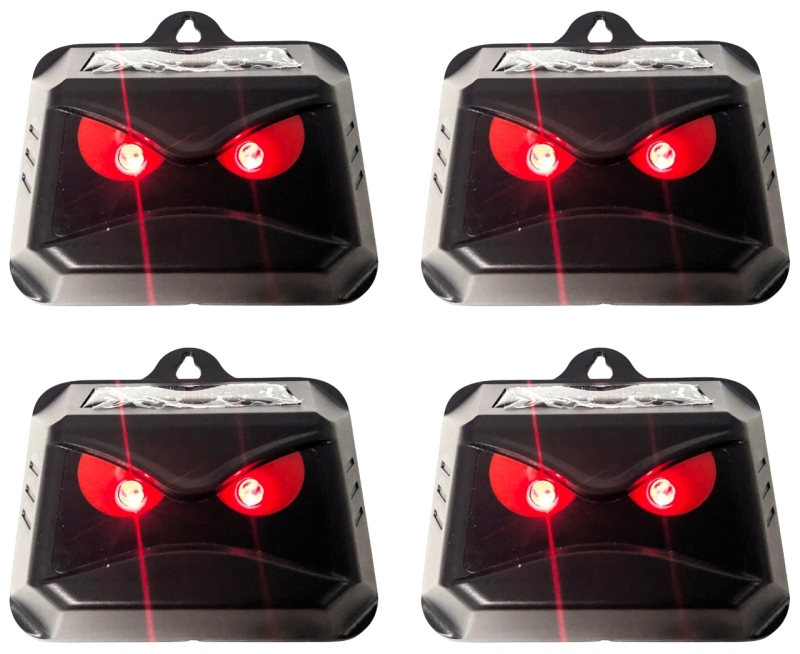 New in Box 4-Pack Hanging Solar Powered Animal Repellers - Glowing Flashing Eyes to Keep Pests Out! - Each measures 3.25" &times; 2.75"