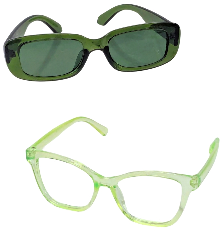 New Rectangular Retro Translucent Green Sunglasses & New Translucent Neon Green Frames with Non-Prescription Lenses