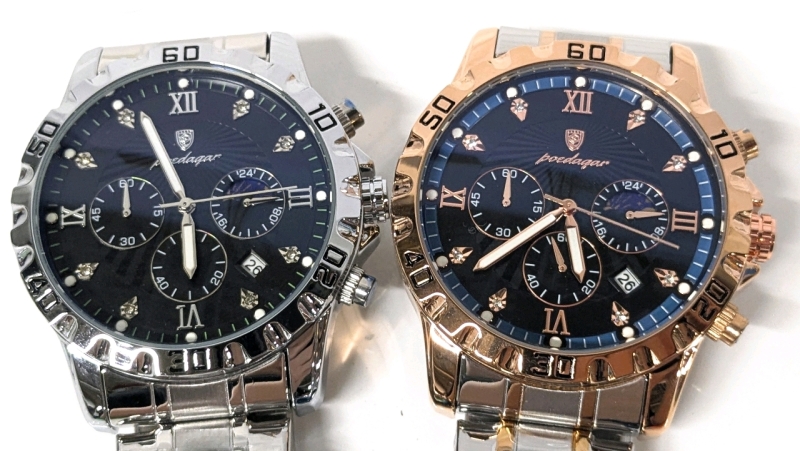 2 New POEDAGAR 968 Luxury High Quality Men's Stainless Steel Chronograph Watches