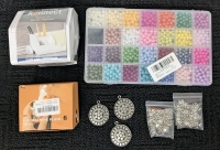 New BOSTITCH Konnect Storage Bin, 1950pc Pearl Bead Set (28 Colours), 6-Pack Fog Machine Fluid Bottles (12ml* ea), 3 Hammered Metal Mendala Pendants (1.3" Diameter) + 2 Bags Flower Connector Charms (Approx 100pcs Total)