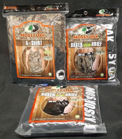 New Mossy Oak XL Forest Camo A-Shirts (2), XL Forest Camo Boxer Briefs (2) & XL Black Boxer Briefs (2)