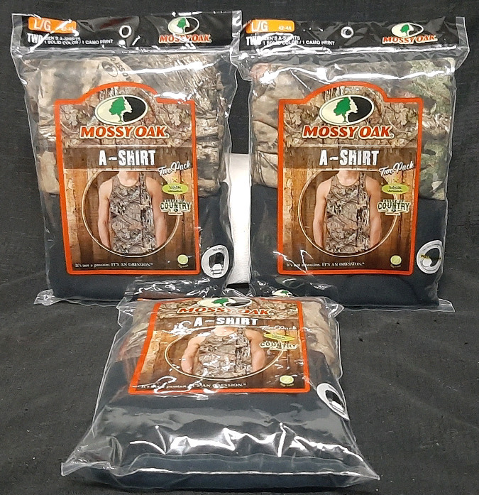 3 New Mossy Oak L Size Camo Print A-Shirts (2 in Each Pack)