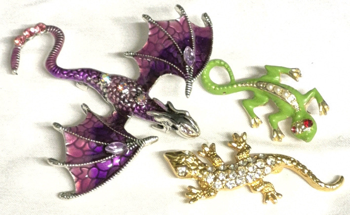 Blinged Out Dragon & Lizard Brooches