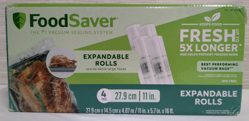 New In Box FoodSaver 11" x 16' Expandable Vacuum Sealer Rolls (27.9 cm x 4.87 m) (Rolls Only)
