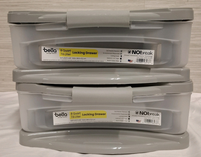 New 2 Bella 7.6Liter Locking Drawers | Measurements: 12.9" X 15.3" X 4.8" each