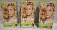 New 3 Garnier New Nutrisse Ultra Creme Hair Color | Shade 93 Light Golden Blonde | Vegan Formula | Retails $84 | Box Measurements: 6.6" &times; 4" each