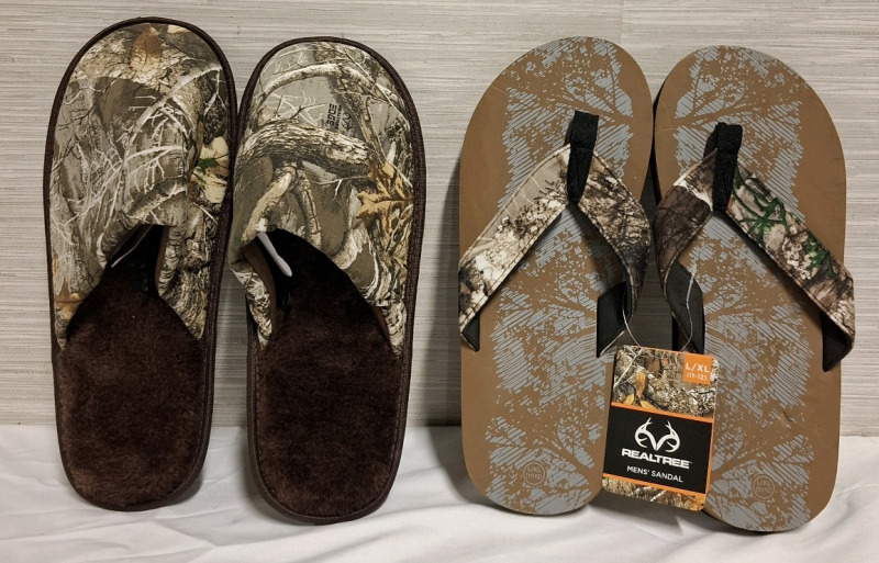 New Realtree 1 Mens' Scuff Comfort Slippers & 1 Men's Water Resistant Rubber Sandal | Size: L/XL (11-12)