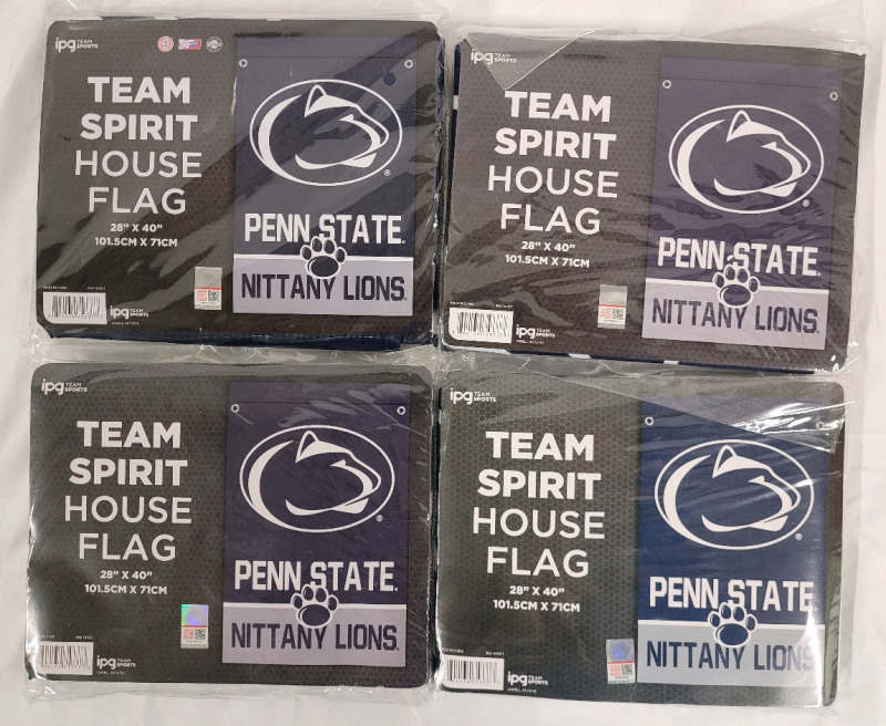 4 New NCAA Football PENN State Nittany Lions Team Spirit House Flag . Each Flag measures 28"&times;40"