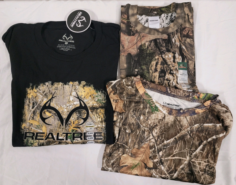 3 New 2XL Realtree & Mossy Oak T-Shirts & Long Sleeve Shirt