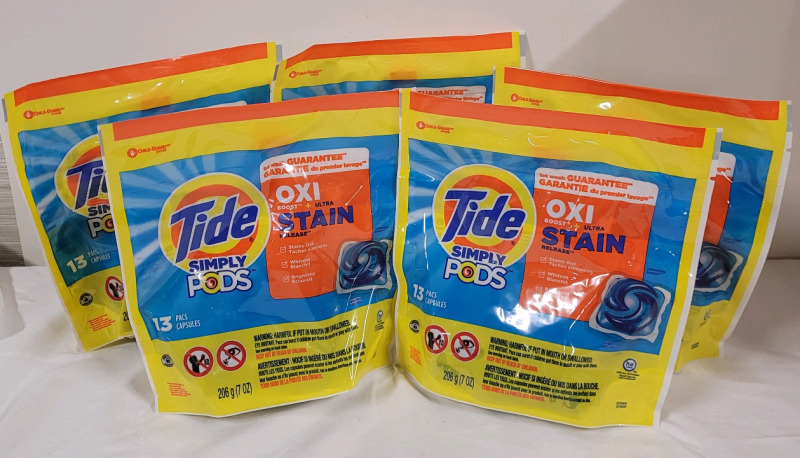 5-Packs New TIDE Simply PODS Laundry Pods . 5-Packs , 13 Pods per pack .