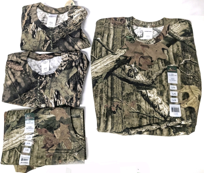 4 New Size Large Men's MOSSY OAK : 3&times; Camouflage Cotton Blend Sleeveless T-Shirts, 1&times; T-Shirt
