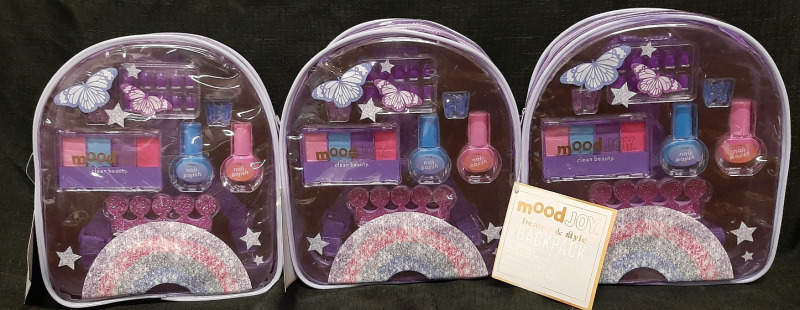 3 New MoodJoy Beauty & Style Backpacks (Includes Eyeshadow, Nail Polish, Adhesive Fingernails)