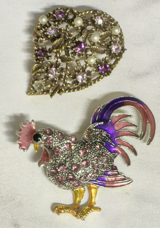 Purple & Pinks Rooster with Bling Brooches +