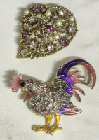 Purple & Pinks Rooster with Bling Brooches +