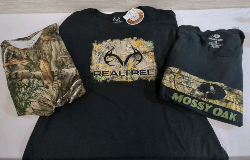 3 New 2XL Realtree & Mossy Oak T-Shirt & Long Sleeve Shirts