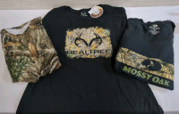 3 New 2XL Realtree & Mossy Oak T-Shirt & Long Sleeve Shirts