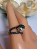 Frog Ring Set with Emerald Green Rhinestones Resting on Imitation Pearl Double Band Size 8.5 - 4