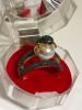 Frog Ring Set with Emerald Green Rhinestones Resting on Imitation Pearl Double Band Size 8.5 - 6