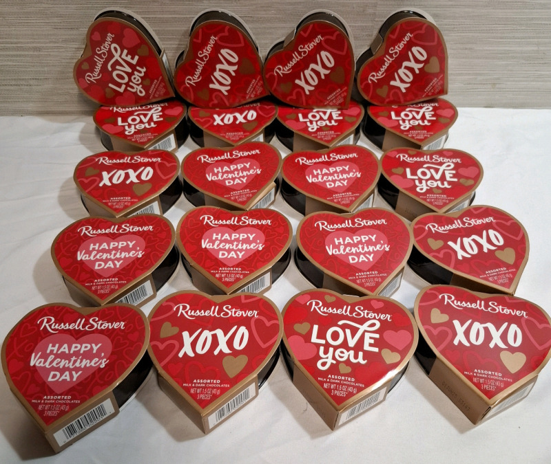 New 20 Russell Stover Chocolate Boxes | 3pcs Chocolates per box | Box Measurements- 4" X 4" approx. | Net WT 1.5oz | Best Before - 01 June 2025