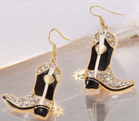 Funky Exquisite Rhinestones Enamel Inlaid Western Cowboy Riding Boots Earrings Sheppard Hook Approximately 2 Inch Drop