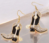 Funky Exquisite Rhinestones Enamel Inlaid Western Cowboy Riding Boots Earrings Sheppard Hook Approximately 2 Inch Drop