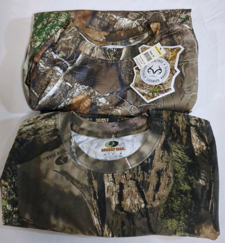 2 New M Realtree & Mossy Oak T-Shirt & Long Sleeve Shirt