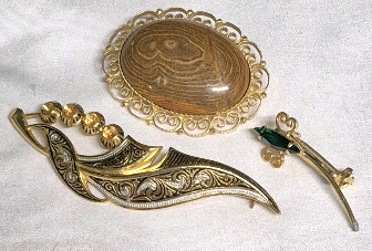 3 Vintage Filigree Detailing Brooches
