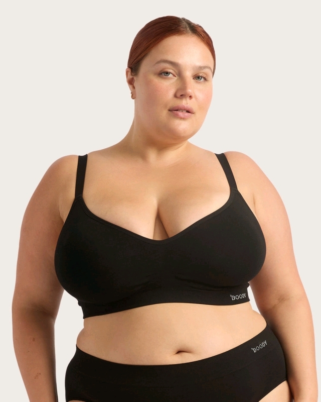 New Size LG Women's BOODY Wireless Full Bust T-Shirt Bra - Black