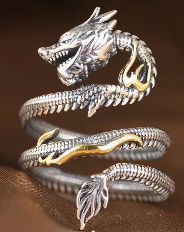 Dragon Ring Vintage-Inspired Dragon Ring - Adjustable Approximately 1 Inch Height Textured Detailed