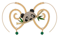Threader Spiral Hoop Earrings with Emerald Rhinestone/ May Birthstone / Panda Bamboo Rhinestone Adorable Brooch