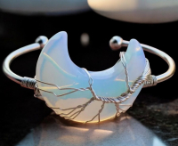 Gems Stone Opaline Moon Bangle Bracelet Balancing Amulet Wire Work<br/>Approximately 2.5 Inch Diameter Open Back 1 Inch