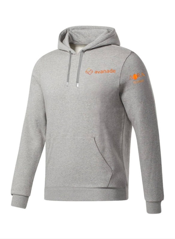 New Size XL Men's ADIDAS Golf Sweatshirt Hoodie : Medium Grey Heather With "Avanade" Logo On Chest & "AORA Winner" On Arm