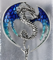 Stylish Winged Dragon Brooch Classic Blue Gradient Enamel Design<br/>Approximately 2.2 x 1.7 Inch