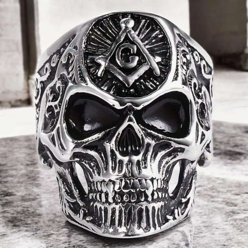 High-Quality Detailed Motif Alloy Skull Ring Size 13 Approximately 1.25 Inch