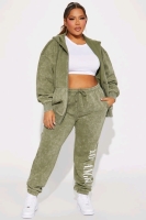 New Size 1X Women's FASHION NOVA LA Vibes Mineral Wash 2-Piece Jogger Set - Sage | Retails Over $50