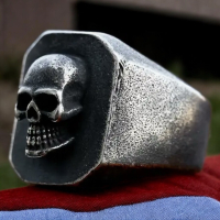 Skull Ring Stainless Steel Vintage Punk Style Black Oxidized Finish with Textured Detail Size 13