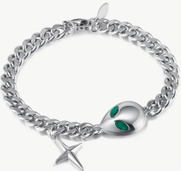 Stainless Steel Gothic Alien Design Bracelet Natural Stone Small Charm Approximately 7.5 inch Lobster Clasp Stamped