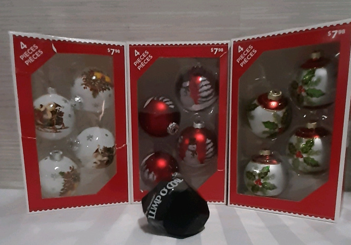 New 3 Boxes of Christmas Ornaments and a Lump of Coal