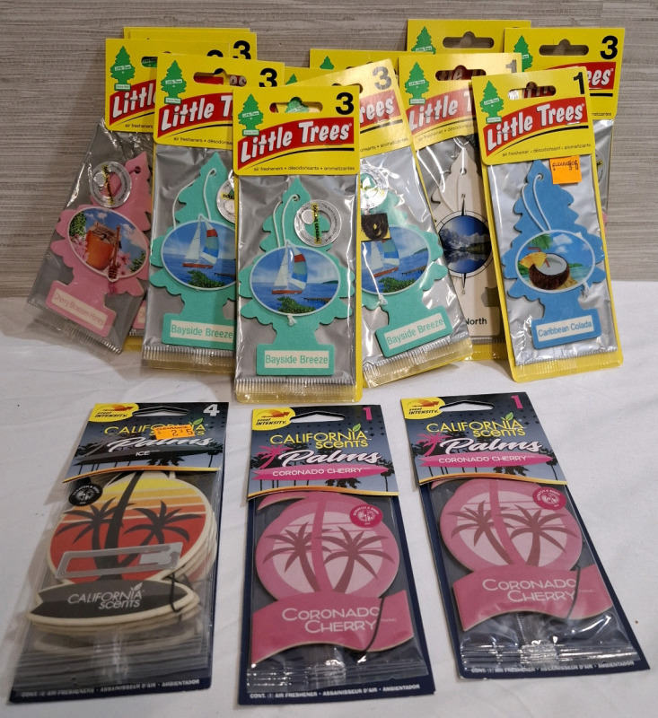 New 15 Assorted Air Freshers | Brands: 12 Little Trees & 3 California Scents | Measurements: 7.8" X 3" (Little Fresh packet)