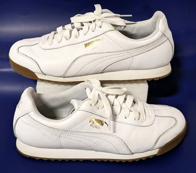 PUMA Adult Roma Classic Gum Sneakers: White/Team Gold (Size 9.5)