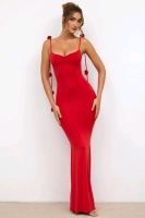 New Size 4 Women's OH POLLY Aldona Slinky Jersey Rose Detail Evening Gown in Scarlet Red | Retails $130!