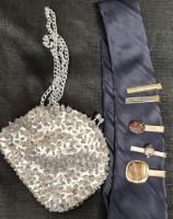 5 Vintage Tie Clips with Sequin Purse