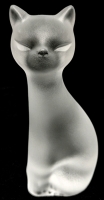 Signed DESNA Czech Republic Frosted Art Glass Cat Figurine - 6.25" Tall, No Chips or Cracks, Marker on Bottom